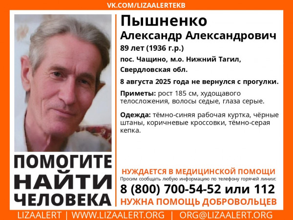 В  посёлке под Нижним Тагилом пропал 89-летний мужчина
