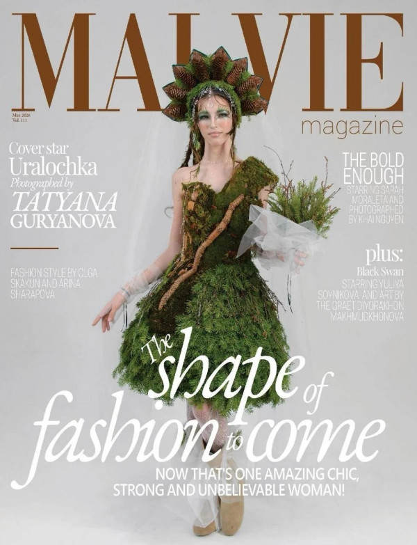 Уникальное «лесное» платье из природных материалов тагильского дизайнера Ольги Скакун попало на обложку французского журнала Malvie