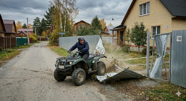 В частном секторе Нижнего Тагила мужчина после ссоры с соседями протаранил их забор на квадроцикле