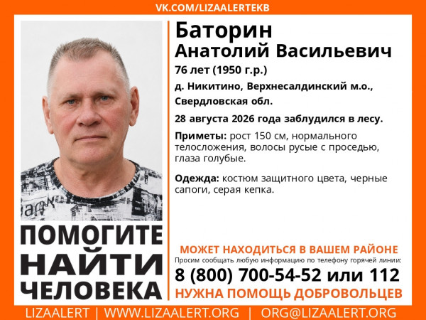 В лесу под Нижним Тагилом пропал 76-летний Анатолий Баторин В лесу под Нижним Тагилом пропал 76-летний Анатолий Баторин